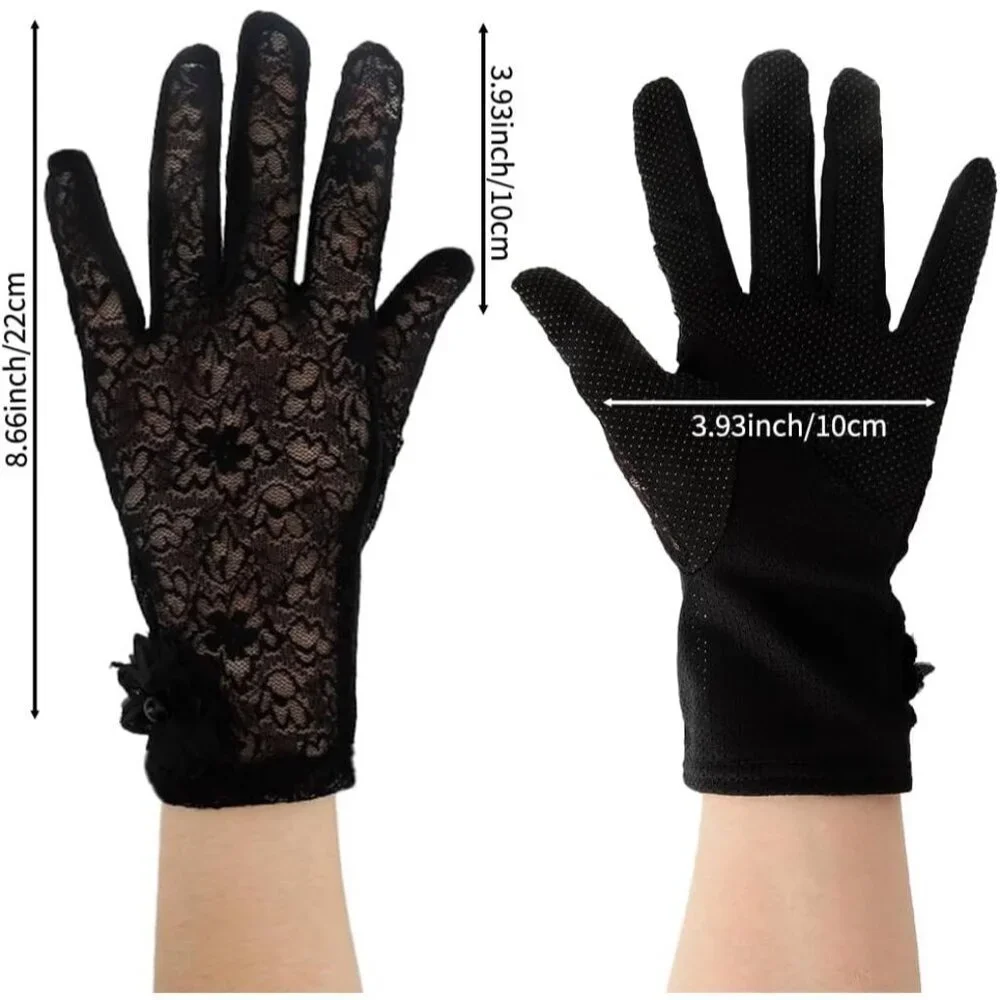 Women's Embroidery Black Short Lace Wrist Gloves Design Party Accessories